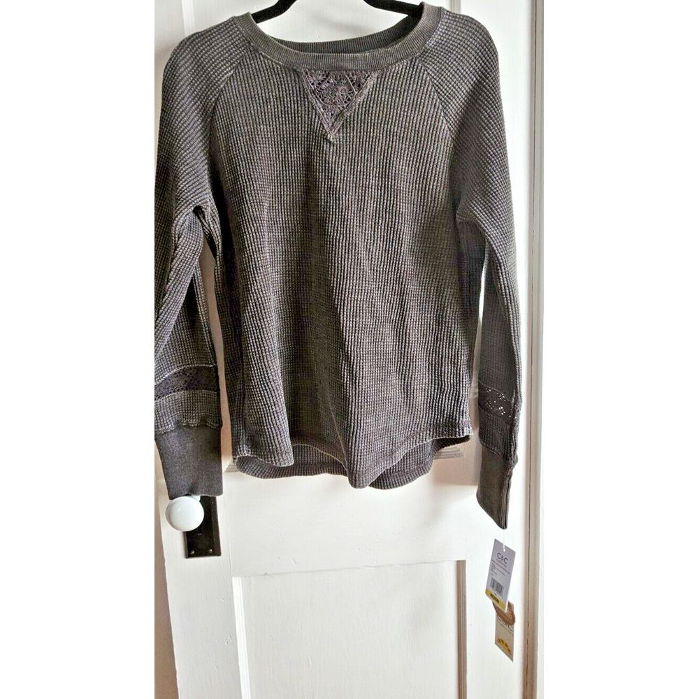 NWT‎ C&C ribbed laced neck middle sleeves  pullover hobo woman Sz M grey